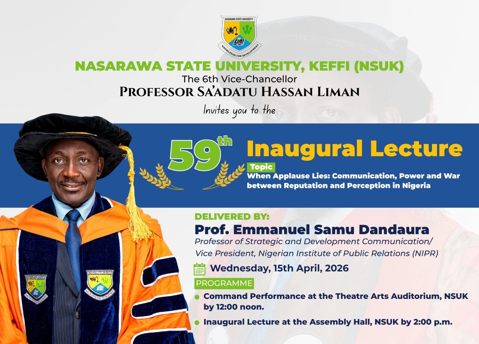 59TH INAUGURAL LECTURE